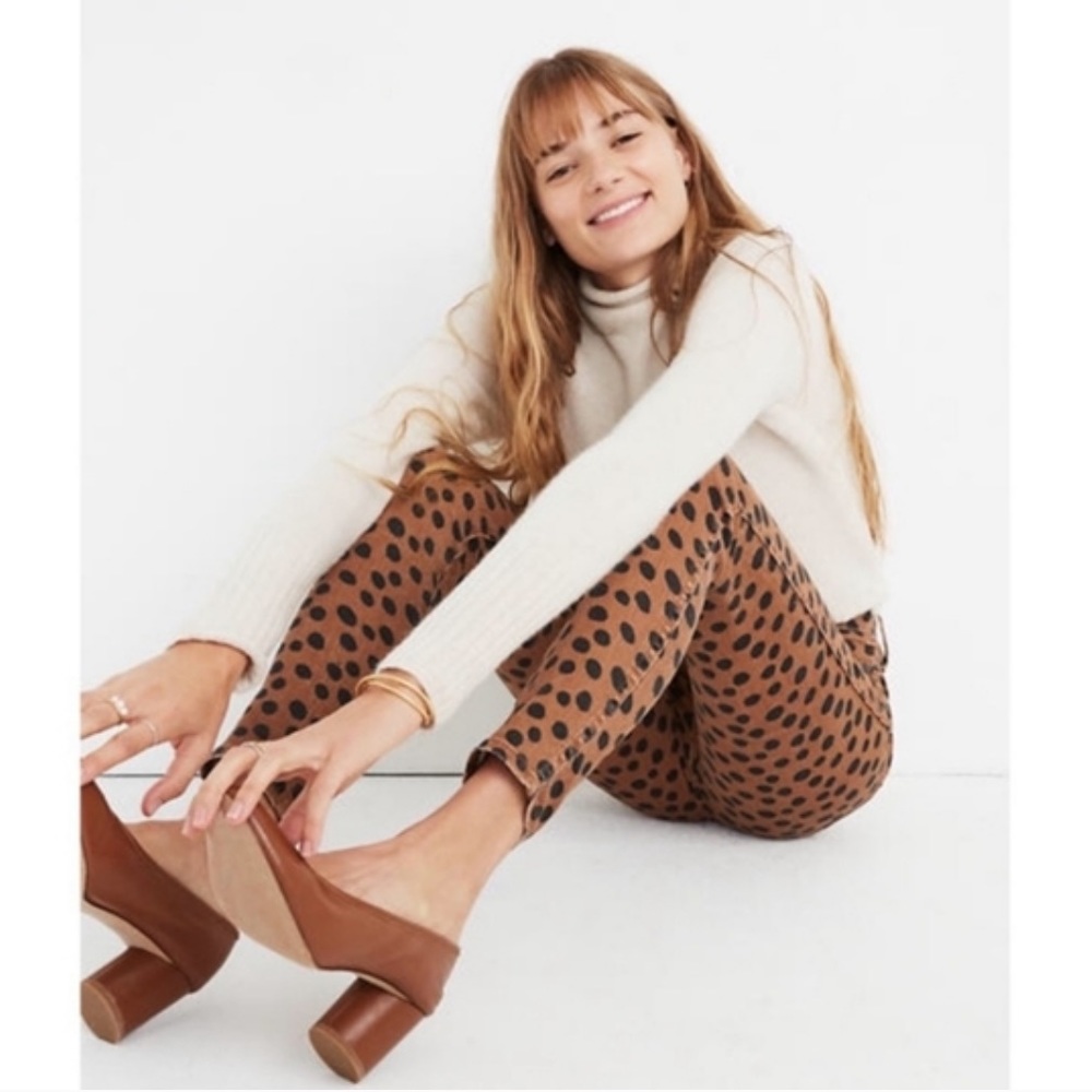 Madewell high rise skinny jeans in brown black leopard dot print